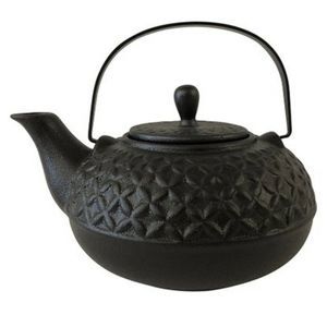 Stoneware Teapot Cast Iron Look Black Crosses